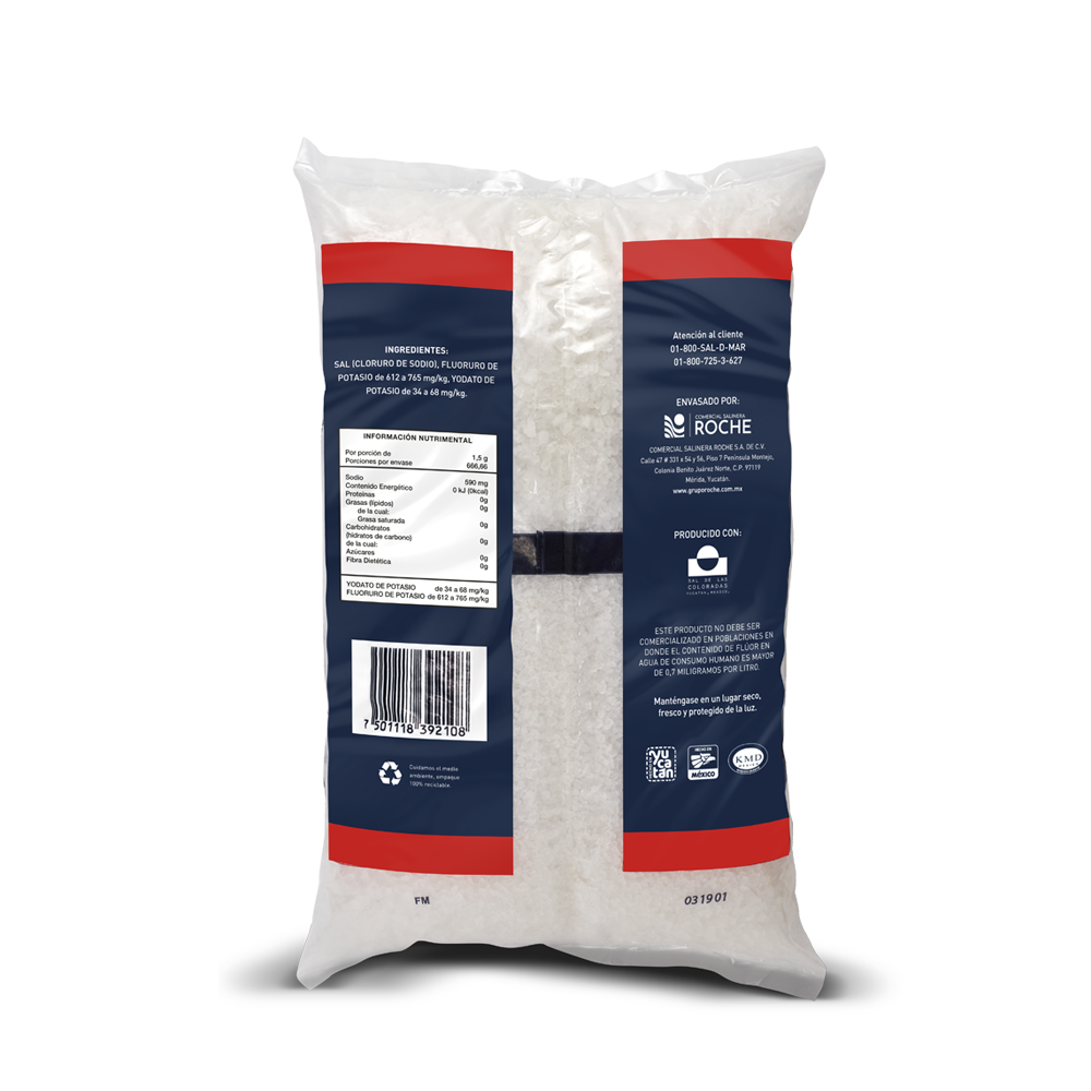 Sal sol bolsa grano grueso 1 kgr yodada fluorurada - COMERCIAL ROCHE
