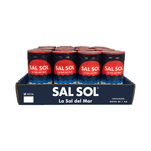 Caja sal sol bote grano fino 1 kg yodada fluorurada 12 unidades - COMERCIAL ROCHE